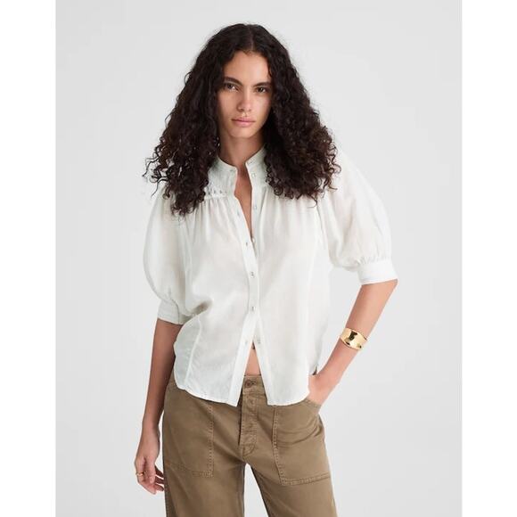 NWT Madewell Puff-Sleeve Band-Collar Shirt Size 12 - Picture 4 of 10